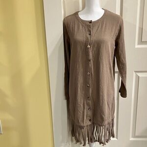 Vintage CMC Tan Button-Up Cardigan with Fringe Or Dress Made In The USA